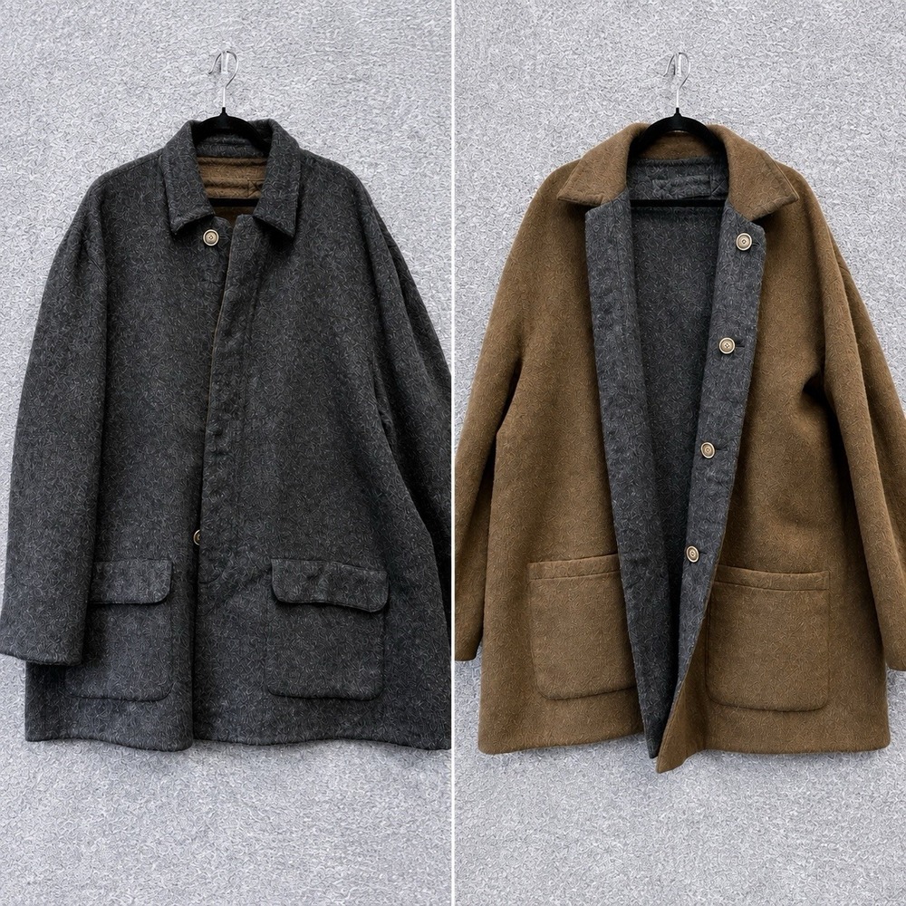 Vintage Mens 70% Baby Alpaca Wool Reversible Coat Brown Gray Quiet Luxury XXL